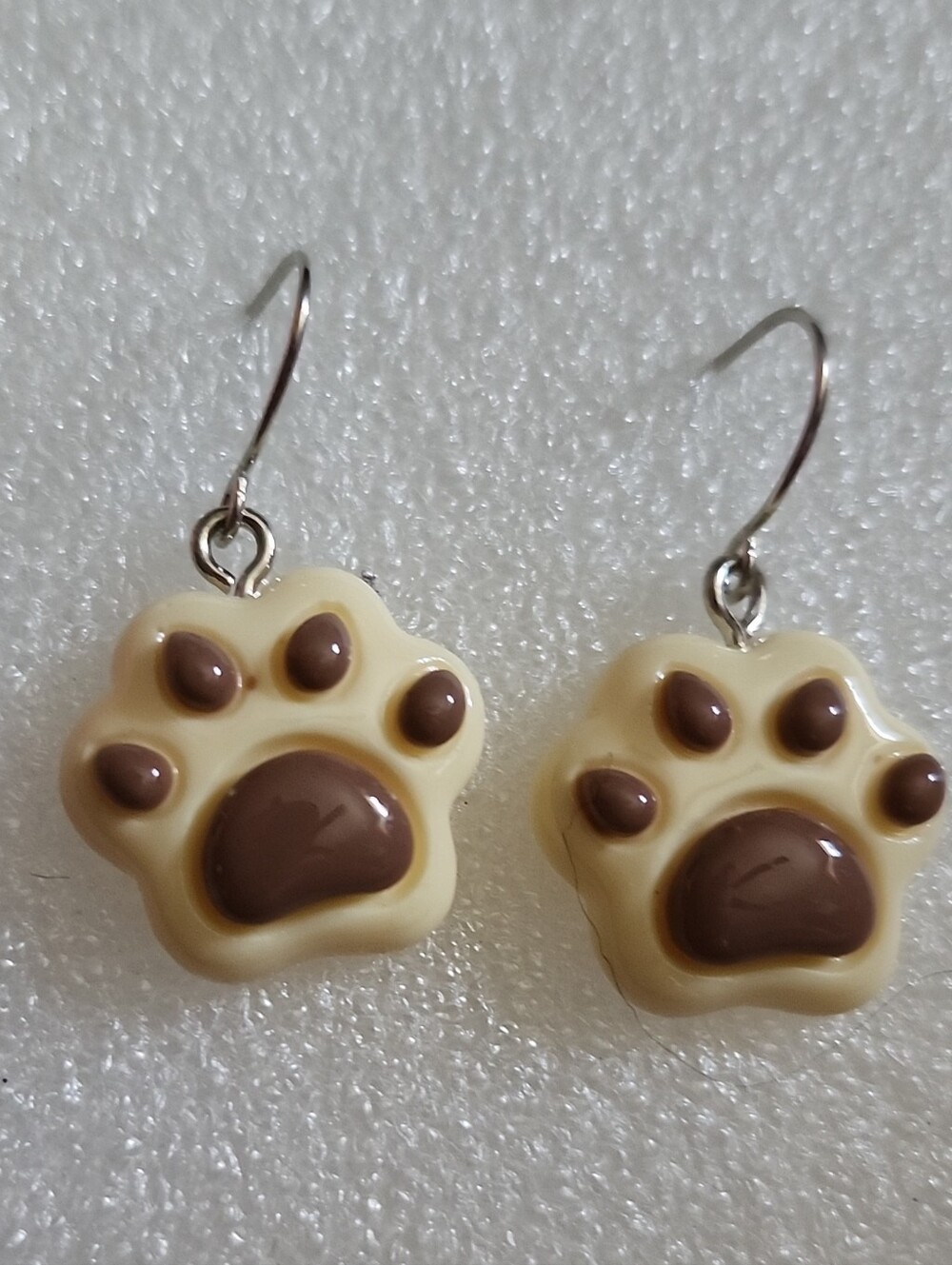 Hand Crafted Cream and Brown Paw Print Earrings